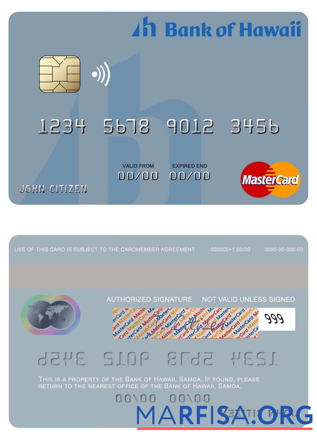 Realistic Samoa Bank of Hawaii mastercard sample